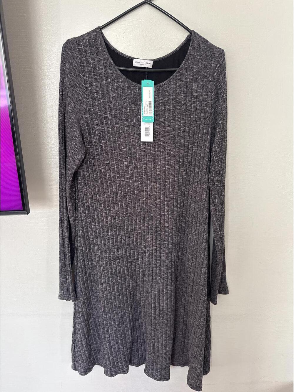 Michael Stars Ribbed Knit Dress XXL Gray Long Sleeve Stretch USA Made